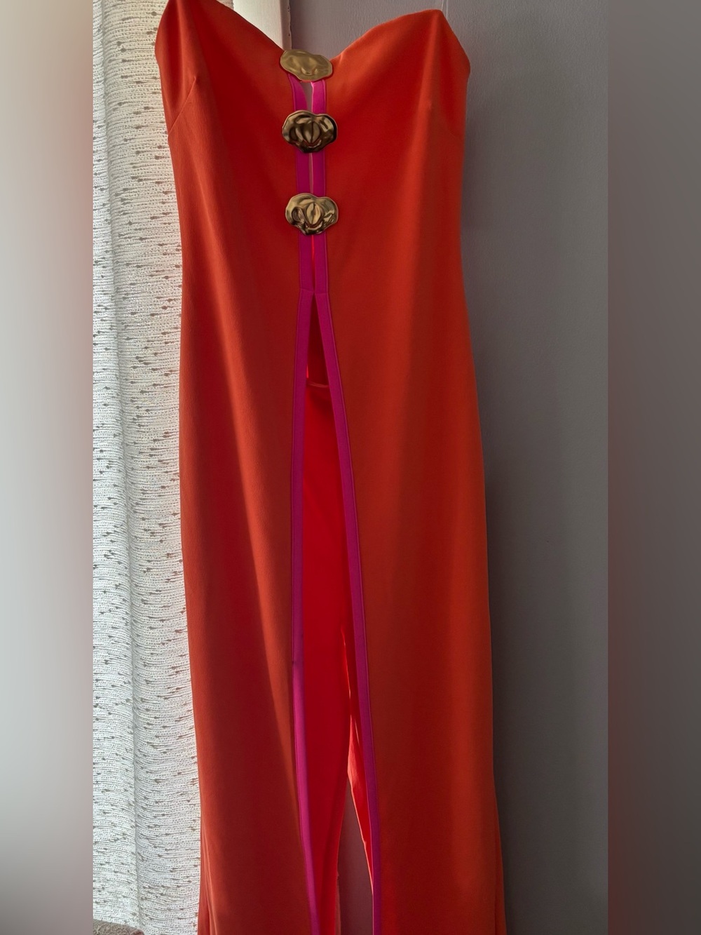 Fashion Nova Orange Wide-Leg Jumpsuit with Pink Trim - Picture 3 of 6